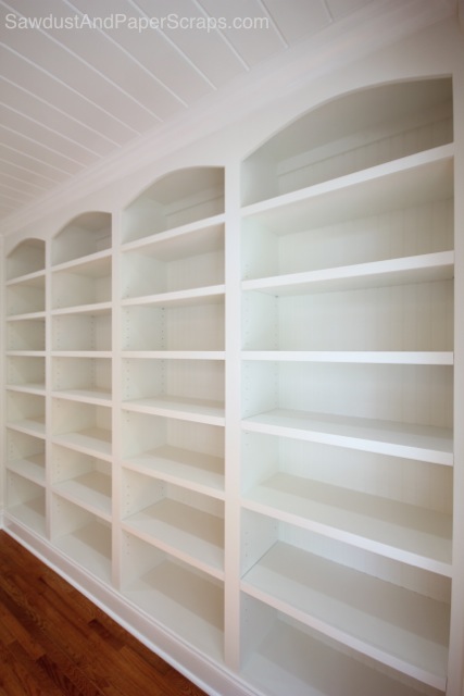 DIY Library with White Built-ins and Wainscoting