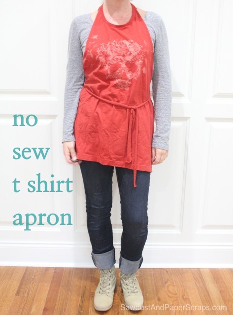Cheap and easy  apron tutorial made from cutting a t-shirt.  No sewing.